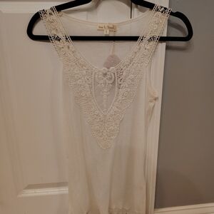 Hem & Thread Cream Lace Accent Top